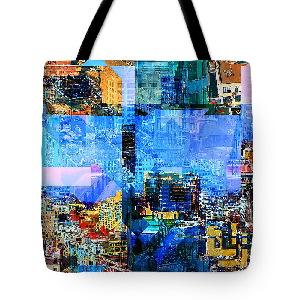 Collage Tote Bag featuring the digital art Colorful City Collage by Phil Perkins