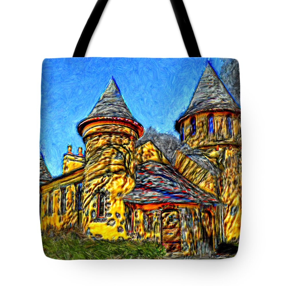 Colorful Tote Bag featuring the painting Colorful Curwood Castle by Bruce Nutting