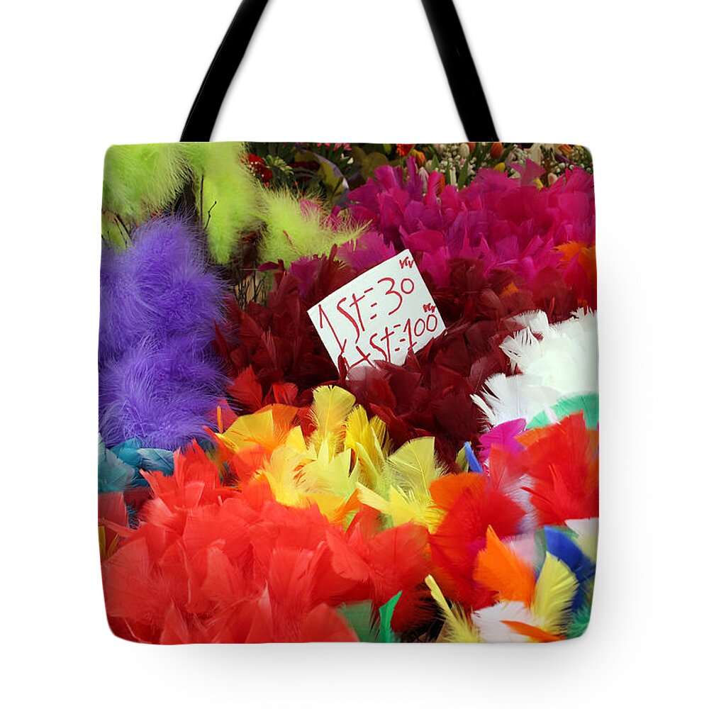 Stockholm Tote Bag featuring the photograph Colorful Easter Feathers by Linda Woods