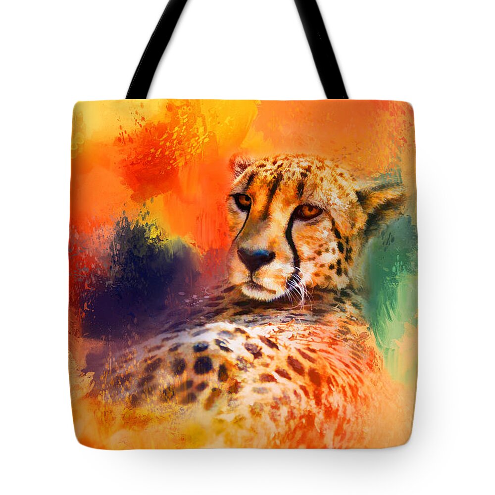 Jai Johnson Tote Bag featuring the photograph Colorful Expressions Cheetah by Jai Johnson
