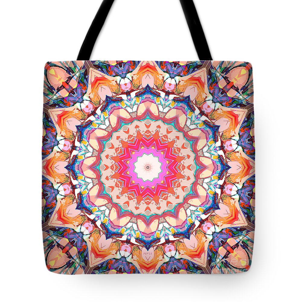 Mandala Tote Bag featuring the digital art Colorful Flower Abstract by Phil Perkins