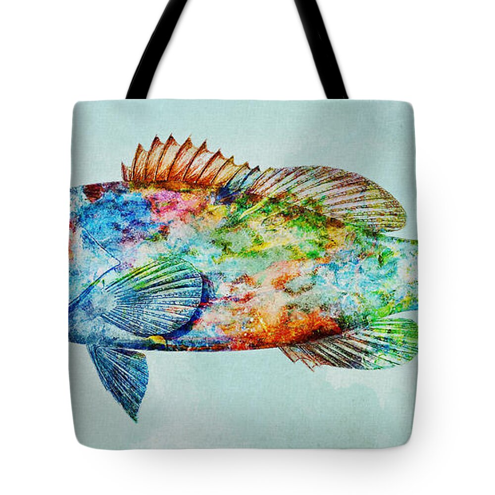 Color Fusion Tote Bag featuring the mixed media Colorful Gag Grouper Art by Olga Hamilton