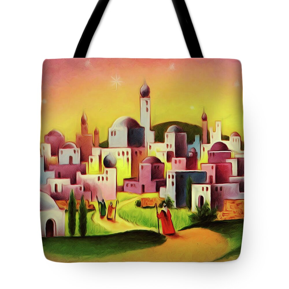 Colorful Houses Tote Bag featuring the painting Colorful Houses by Munir Alawi