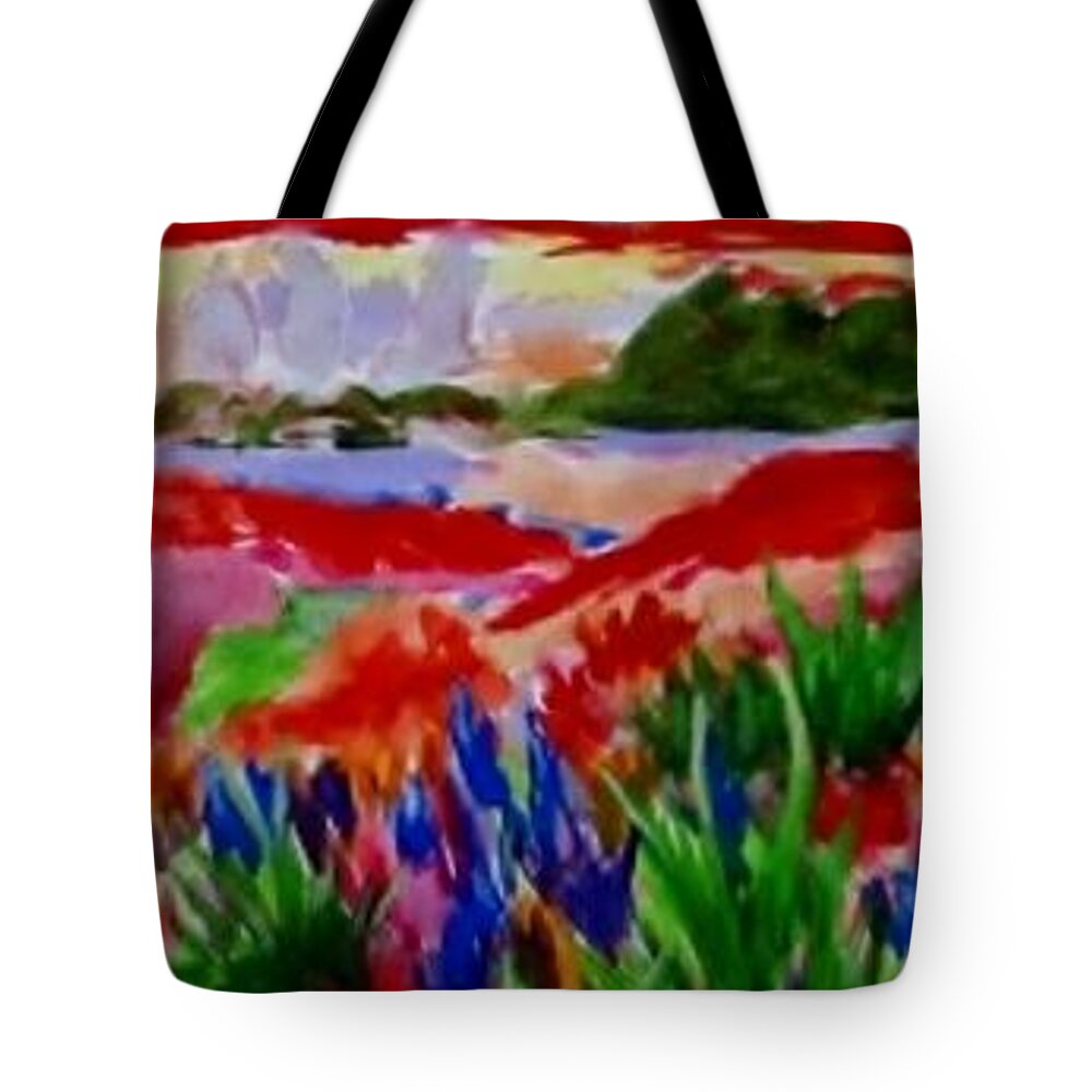 Red Tote Bag featuring the painting Colorful by Jamie Frier