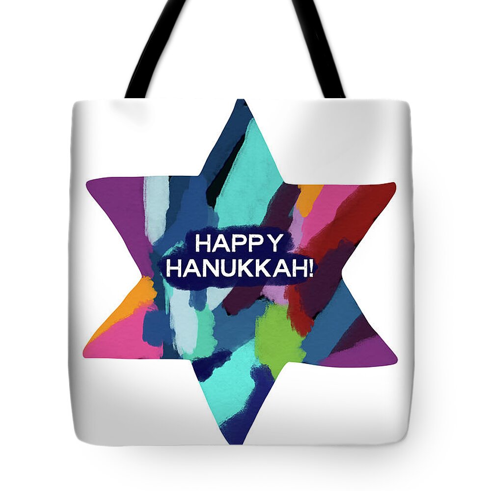 Hanukkah Tote Bag featuring the mixed media Colorful Modern Hanukkah- Art by Linda Woods by Linda Woods