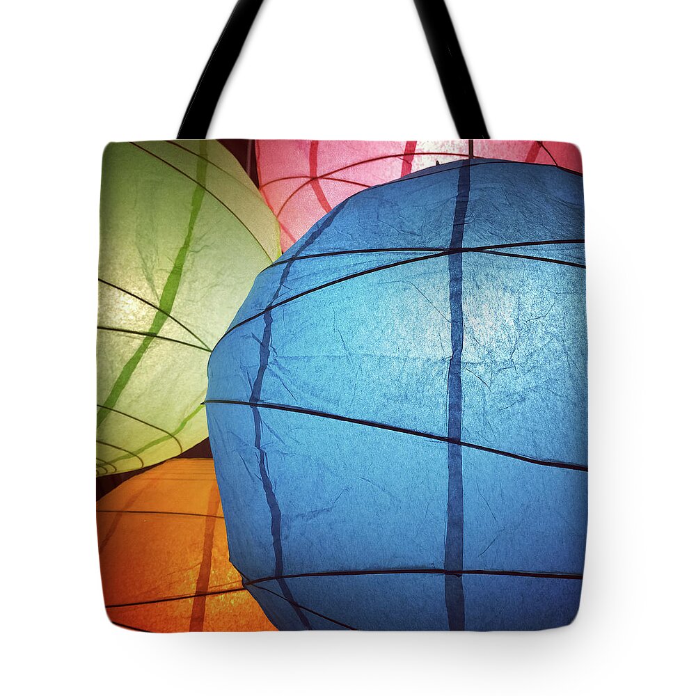 Lantern Tote Bag featuring the photograph Colorful paper lanterns by GoodMood Art
