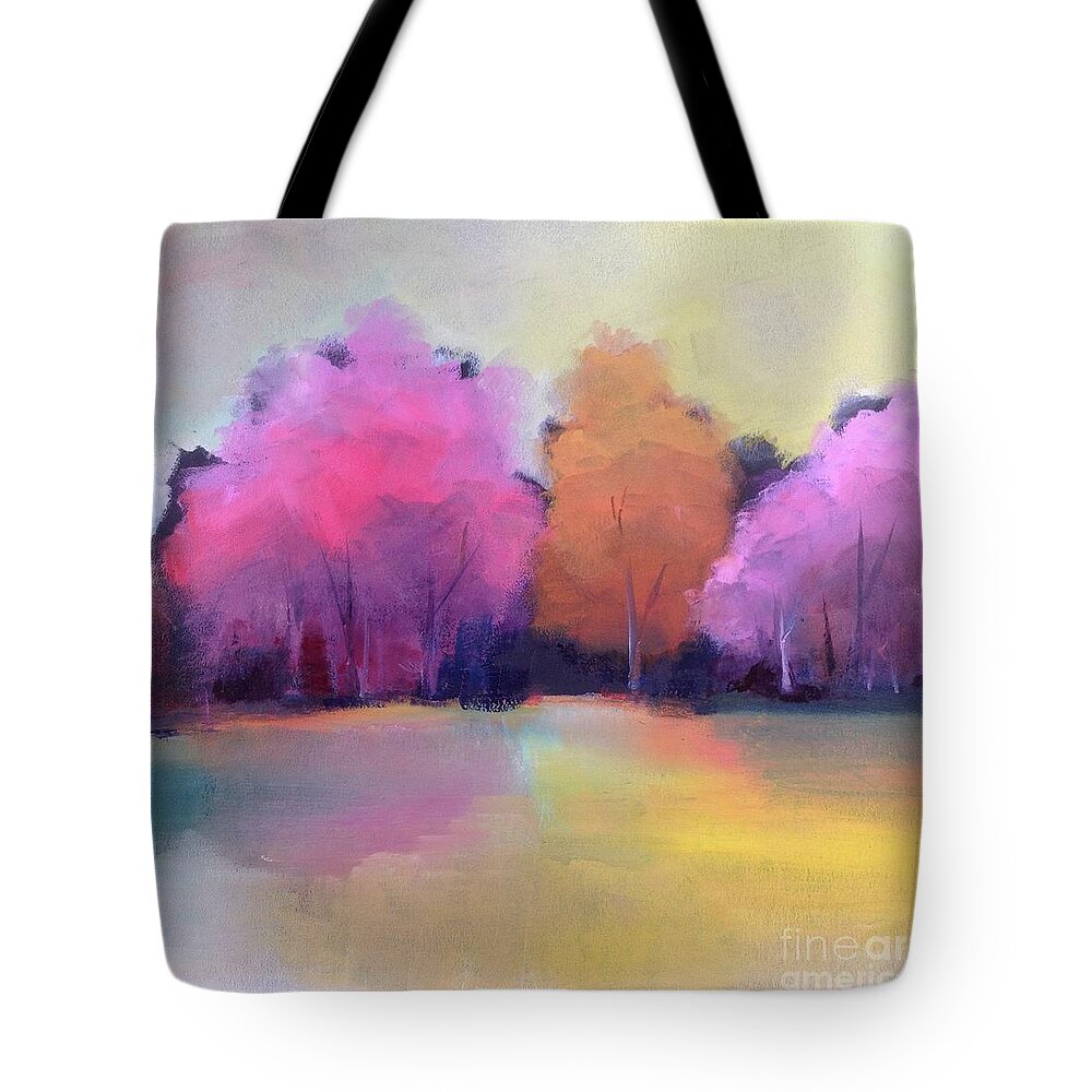 Trees Tote Bag featuring the painting Colorful Reflection by Michelle Abrams