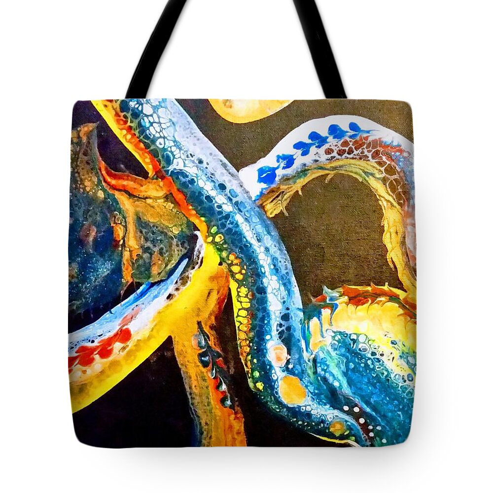 Acrylic Pour Tote Bag featuring the painting Colorful snake by Valerie Josi