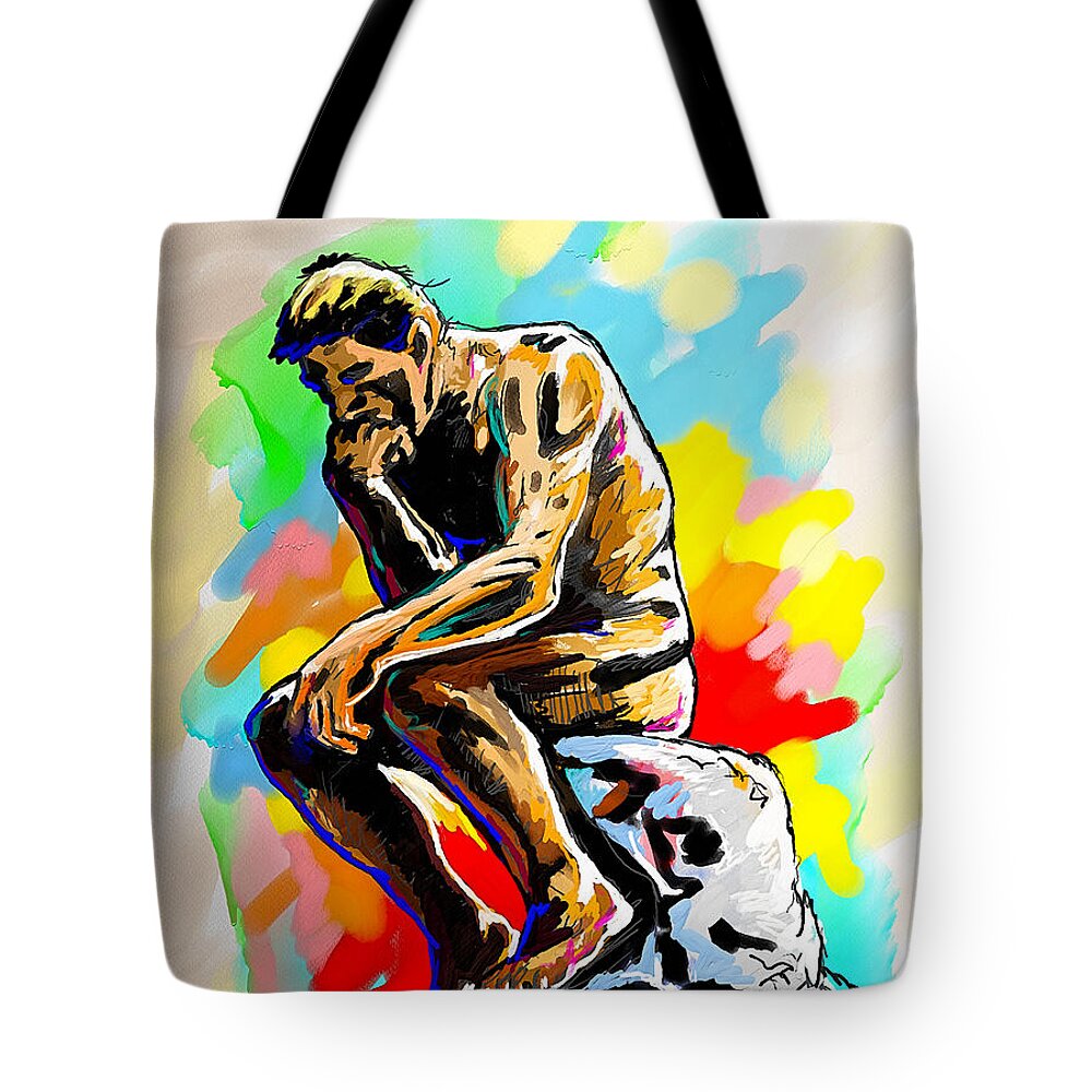 Paris Tote Bag featuring the painting Colorful Thinker by Anthony Mwangi