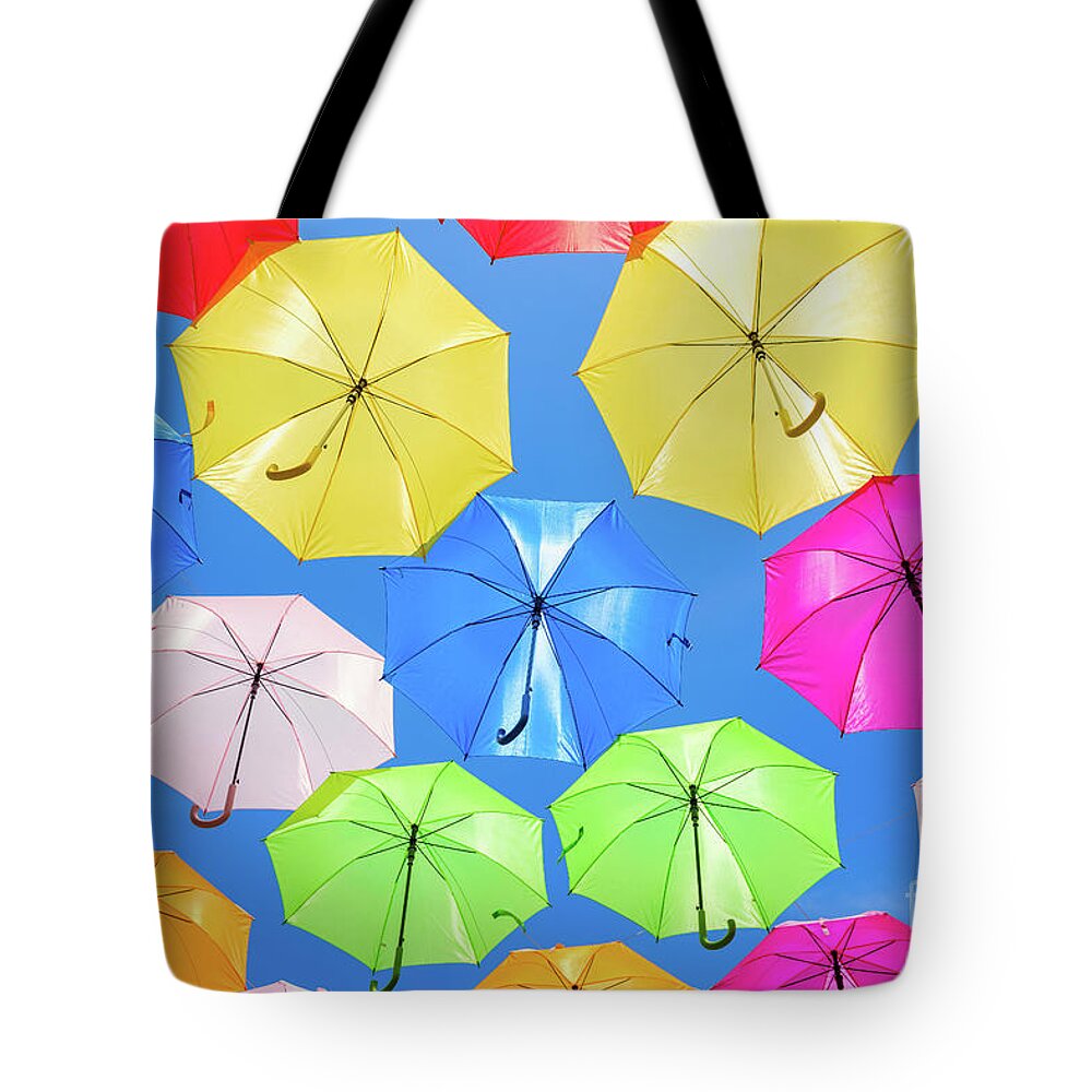 Umbrellas Tote Bag featuring the photograph Colorful Umbrellas II by Raul Rodriguez