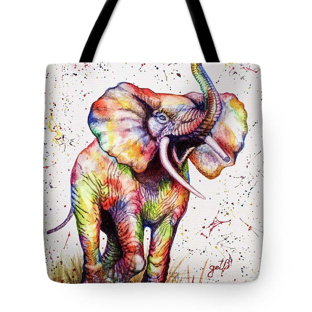 Colorful Elephant Art on Black Weekender Bag