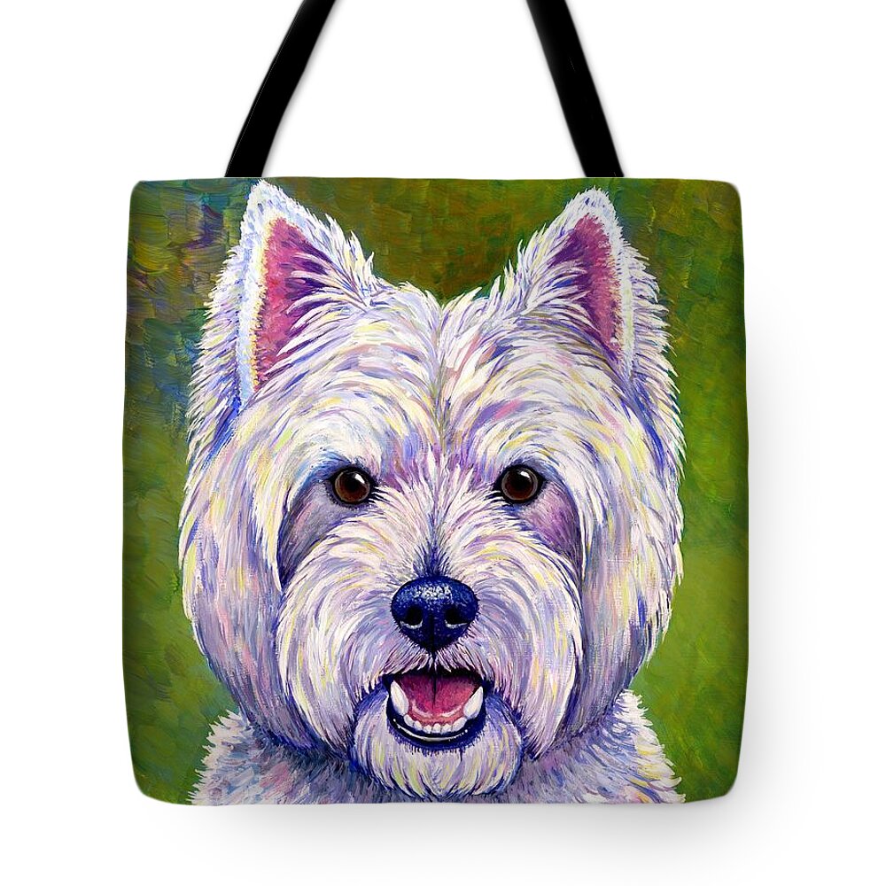 West Highland White Terrier Tote Bag featuring the painting Colorful West Highland White Terrier Dog by Rebecca Wang