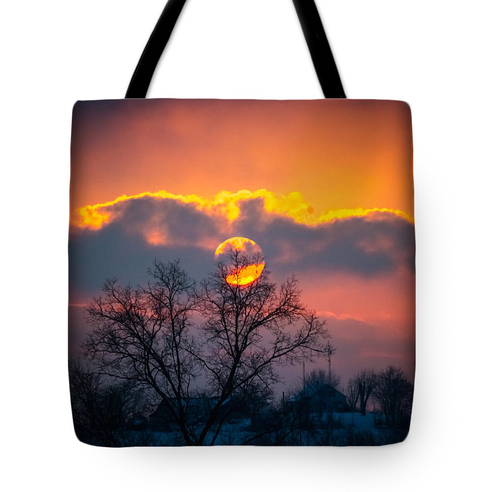 Sunset Tote Bag featuring the photograph Colorful Winter Sunset by Holden The Moment