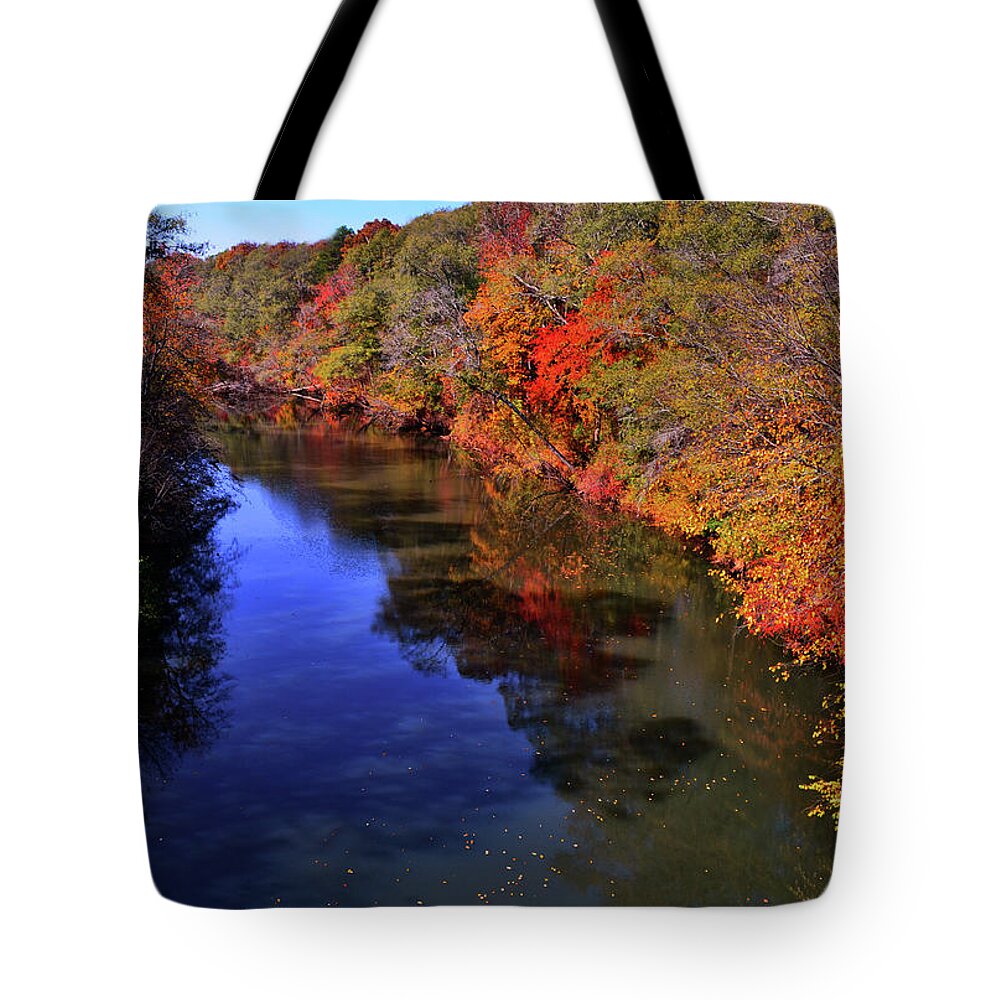 River Tote Bag featuring the photograph Colors Of Nature - Fall River Reflections 001 by George Bostian