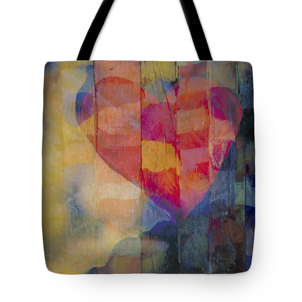 Colourful Tote Bag featuring the painting colourful abstract Valentine - Heart Afloat by Sharon Hudson