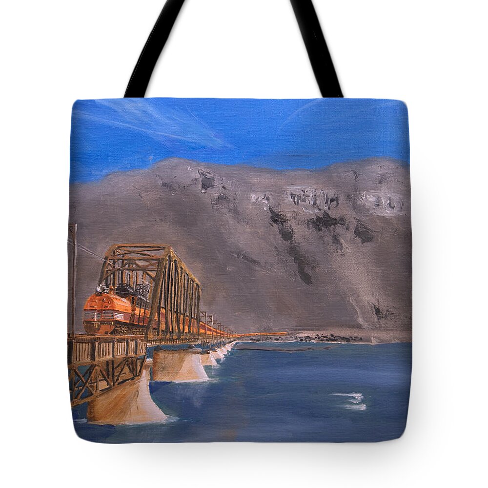 Train Tote Bag featuring the painting Columbia Crossing by Christopher Jenkins