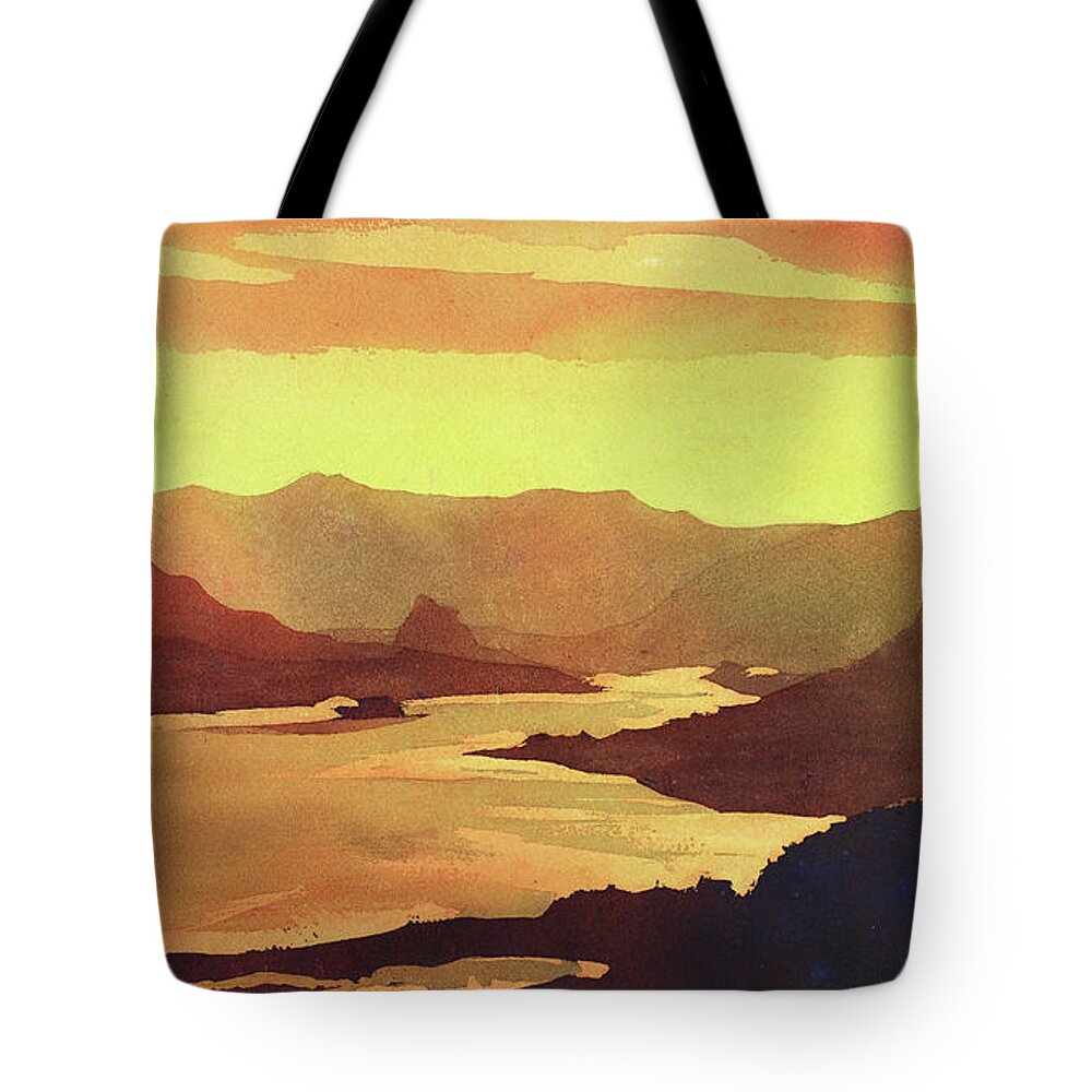 Clouds Tote Bag featuring the painting Columbia Gorge Scenery by Ryan Fox