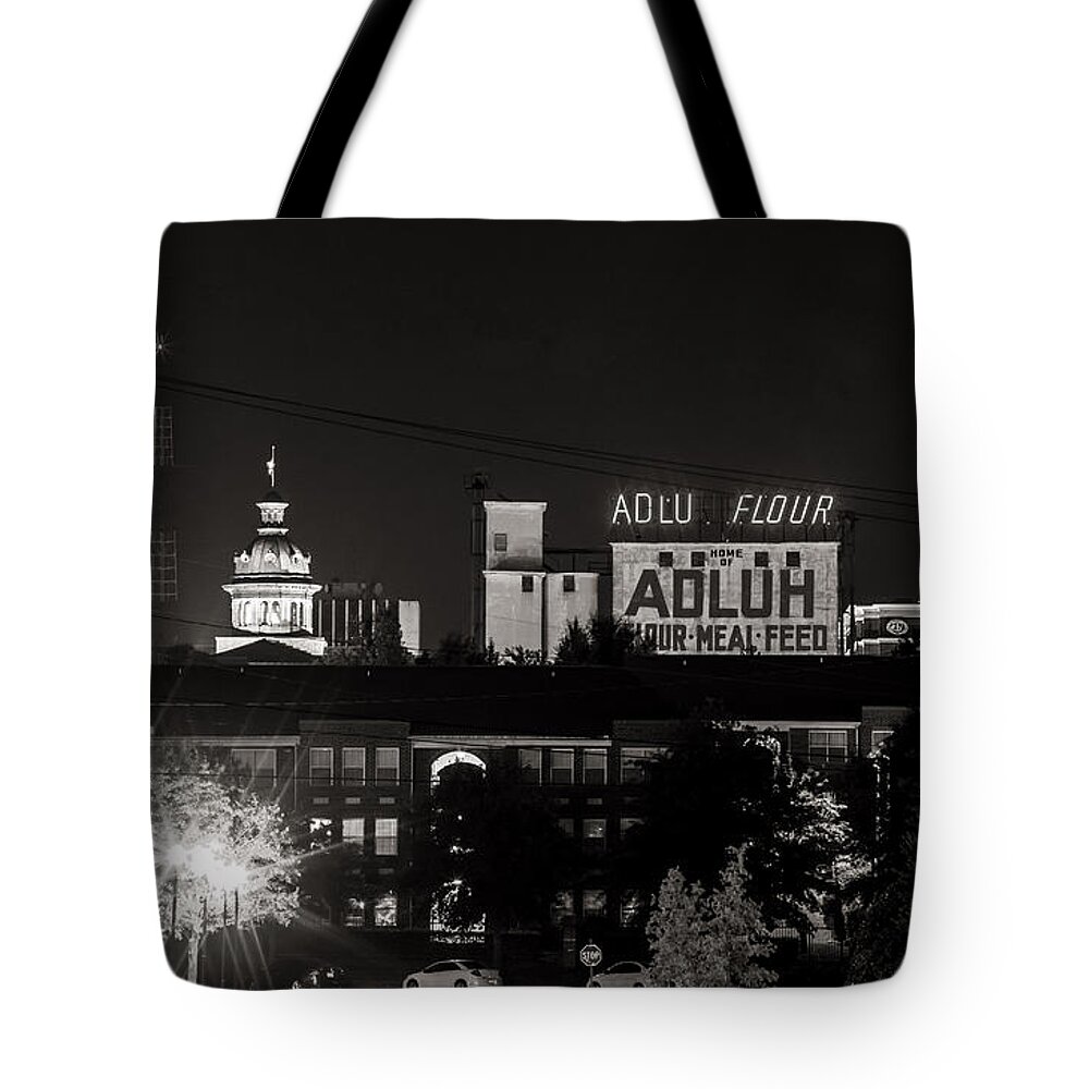 Columbia Tote Bag featuring the photograph ADLUH Flour B-W by Charles Hite