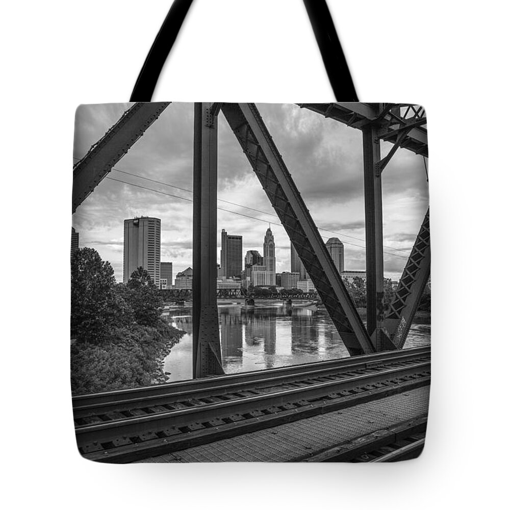 Columbus Tote Bag featuring the photograph Columbus Train Tracks by John McGraw