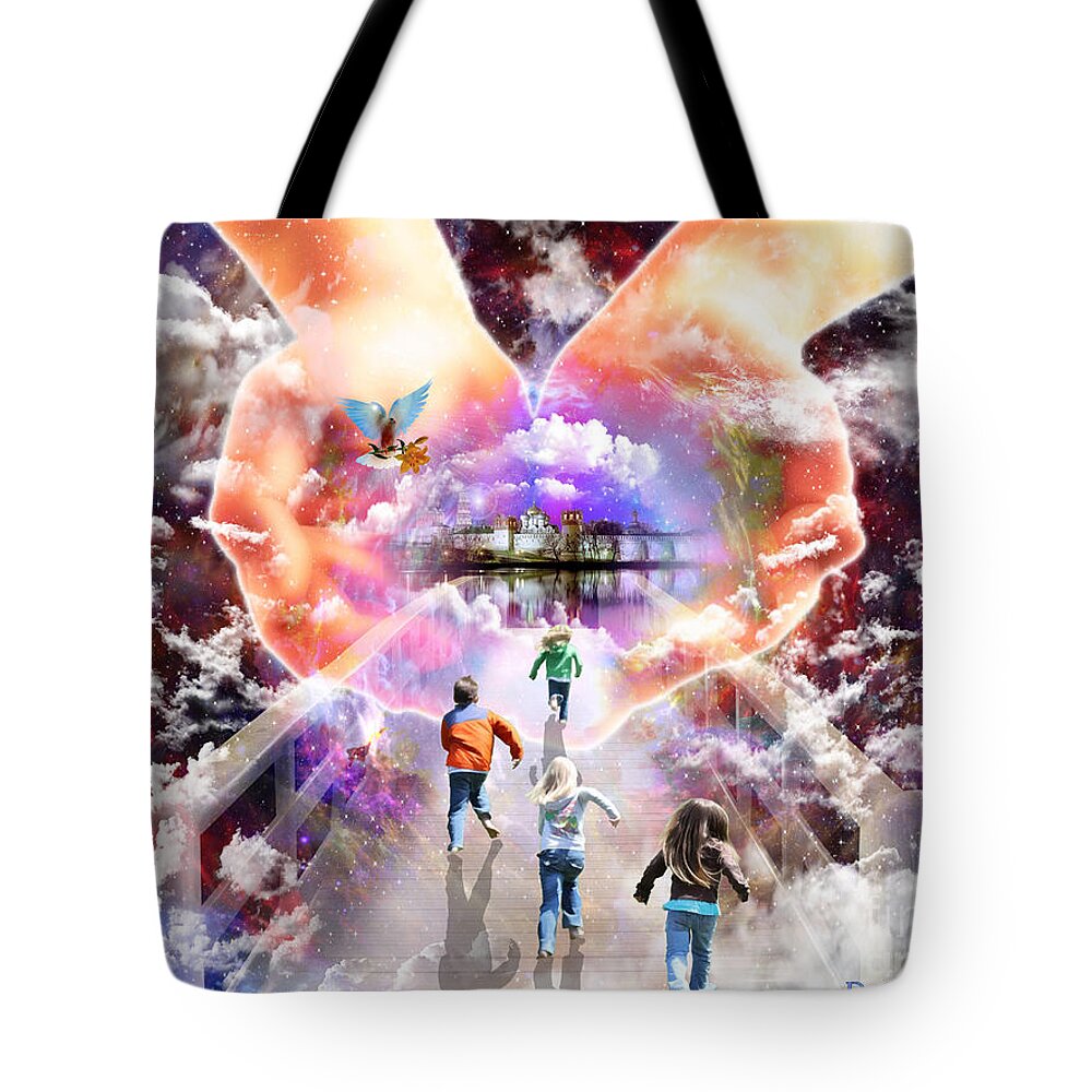 Hands Of God Tote Bag featuring the digital art Come as a Child by Dolores Develde