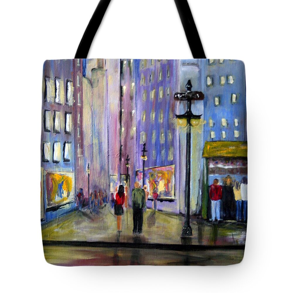 Cityscene Tote Bag featuring the painting Come Away With Me by Julie Lueders 