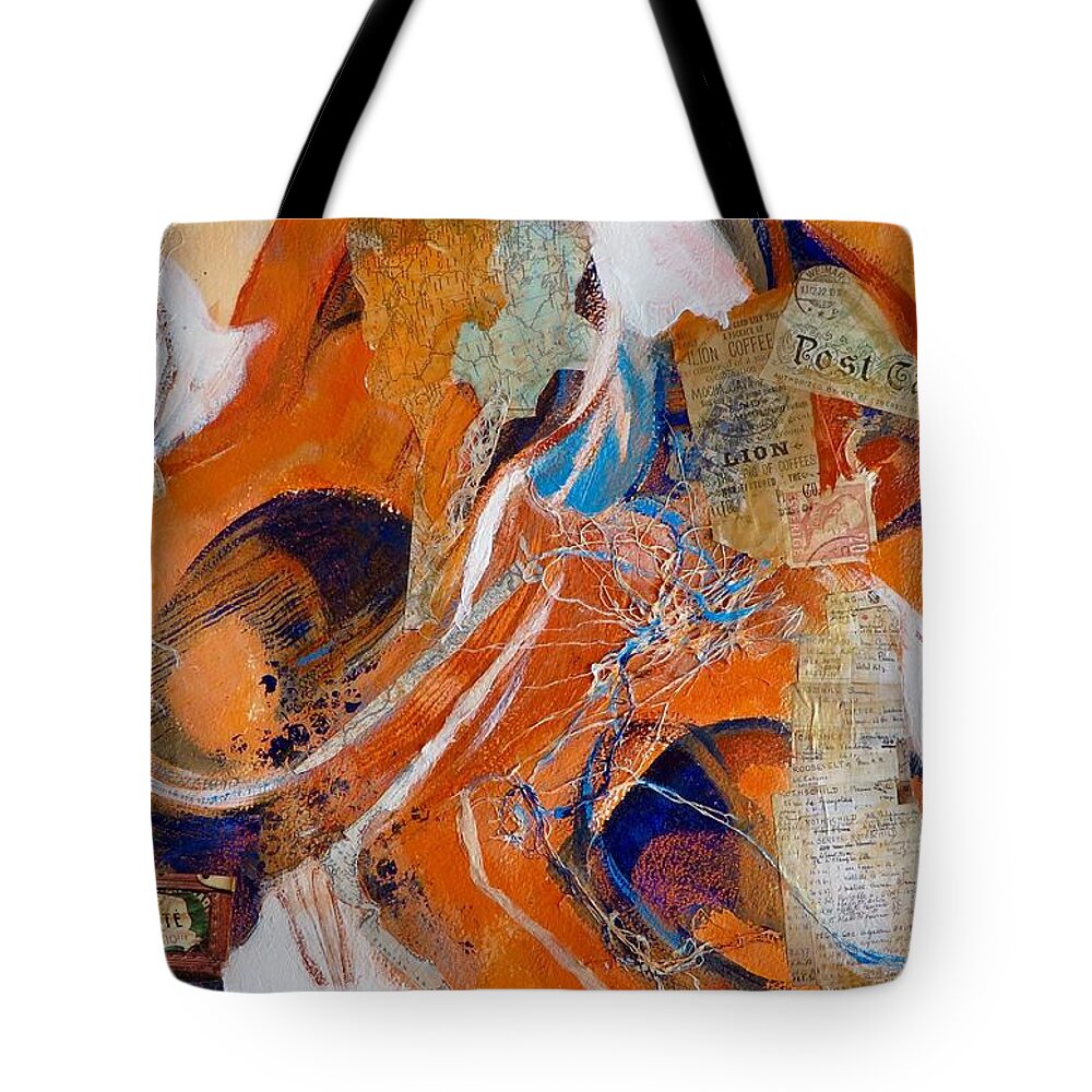 Abstract Tote Bag featuring the painting Come From Away by Myra Evans