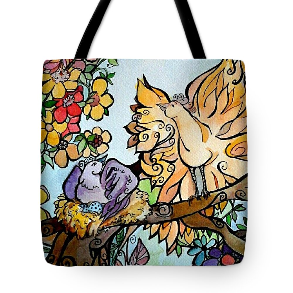 Bird Tote Bag featuring the mixed media Come grow old with me the best is yet to be by Claudia Cole Meek