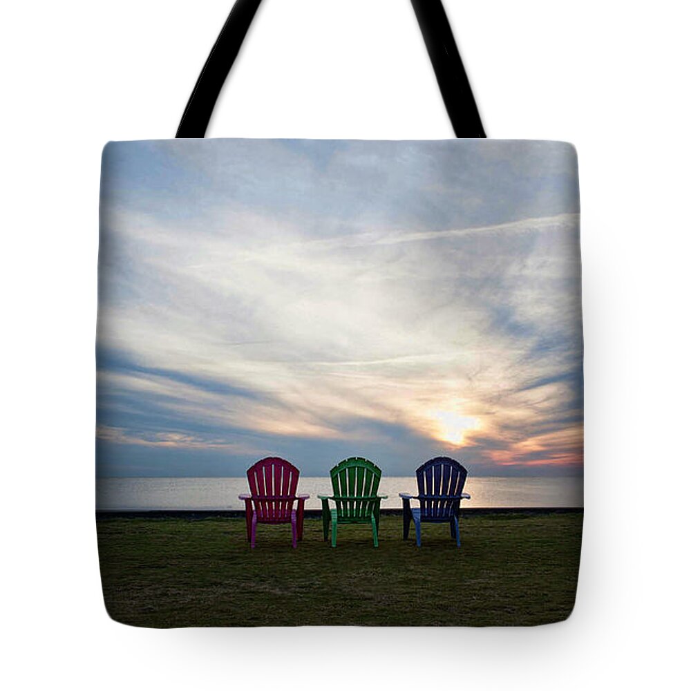 Sunset Tote Bag featuring the photograph Come sit beside me by Kelley Nelson