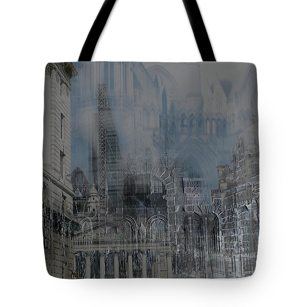 Londonart Tote Bag featuring the digital art Comes The Night - City Deamscape by Nicky Jameson