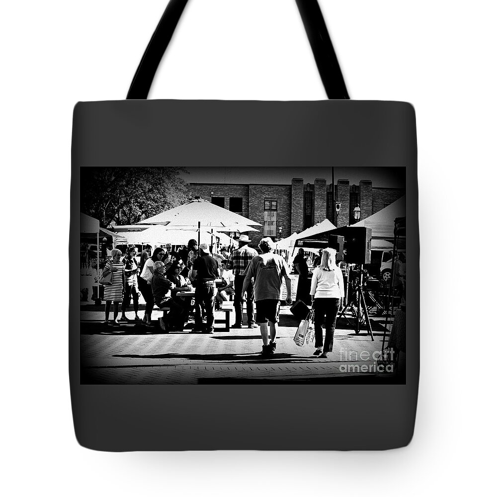 Photography Tote Bag featuring the photograph Community at the Farmers Market by Frank J Casella