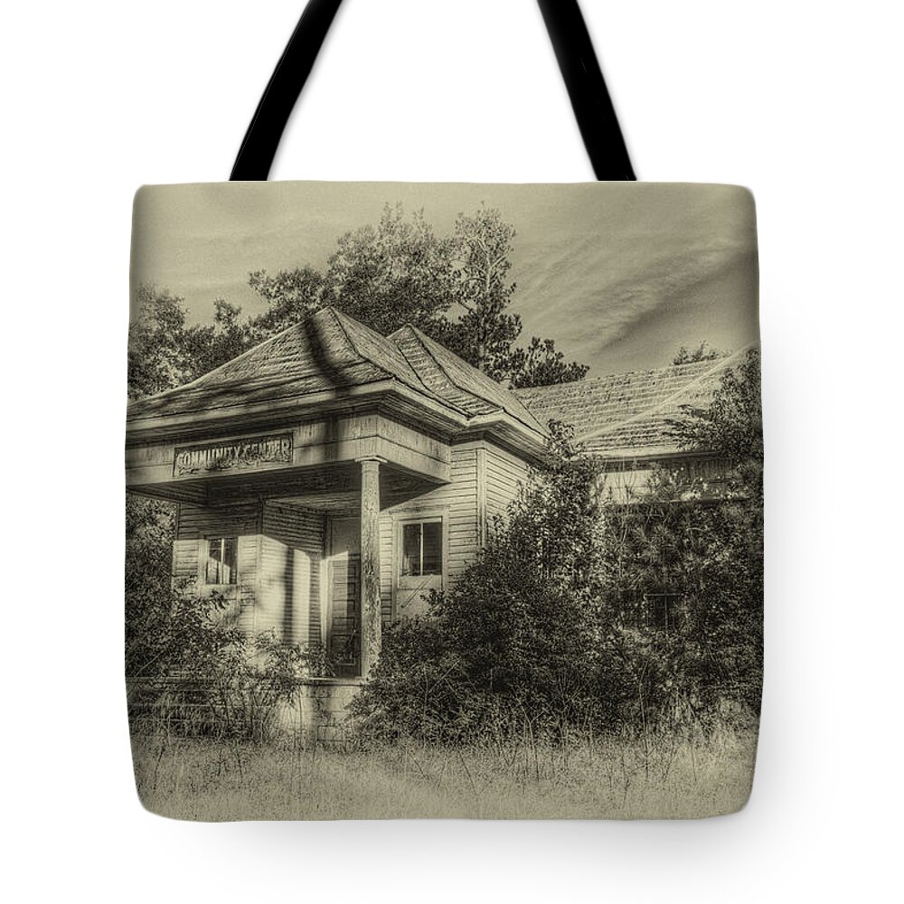 Old Buildings Tote Bag featuring the photograph Community Center II in Sepia by Harry B Brown