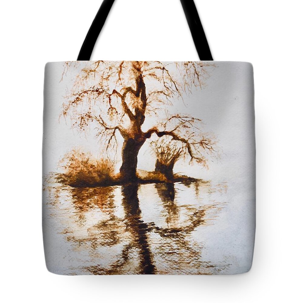 Landscape Tote Bag featuring the painting Como Lake Reflections by Sher Nasser