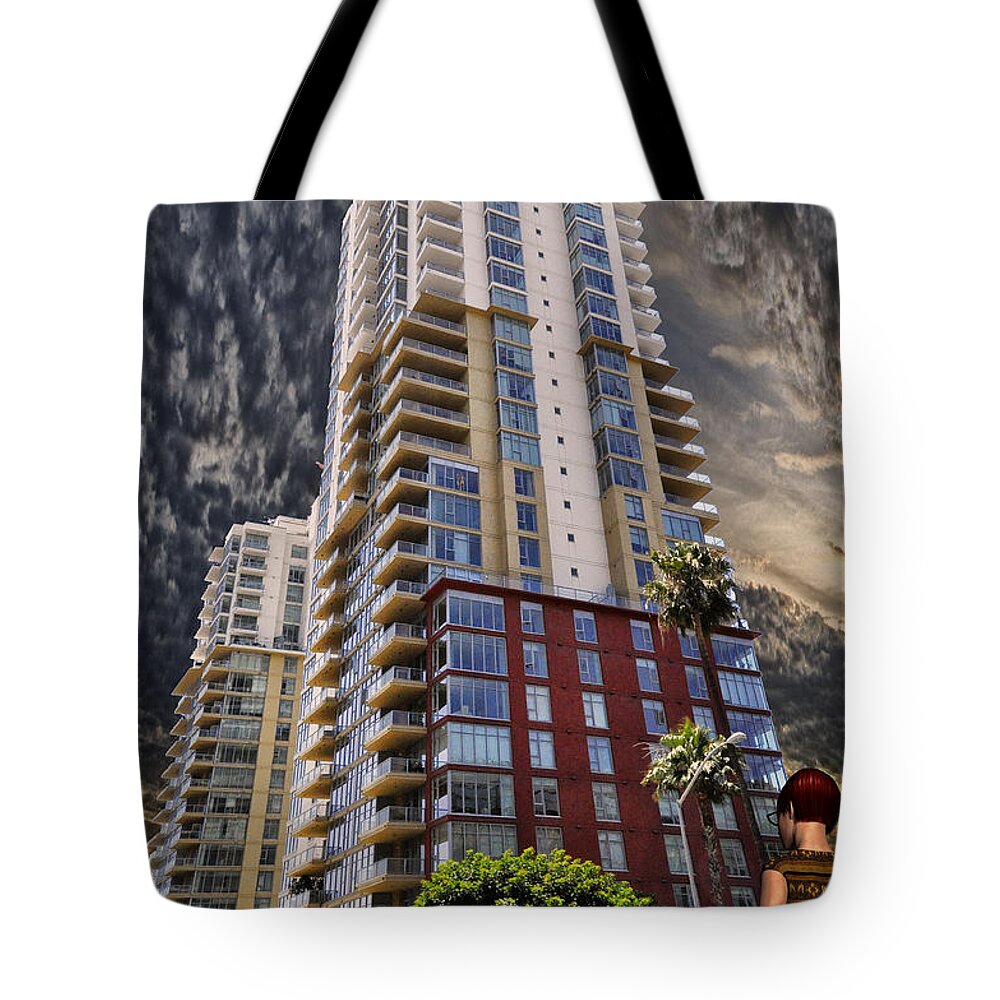 Long Beach Tote Bag featuring the digital art Comotion Near the Pike by Bob Winberry