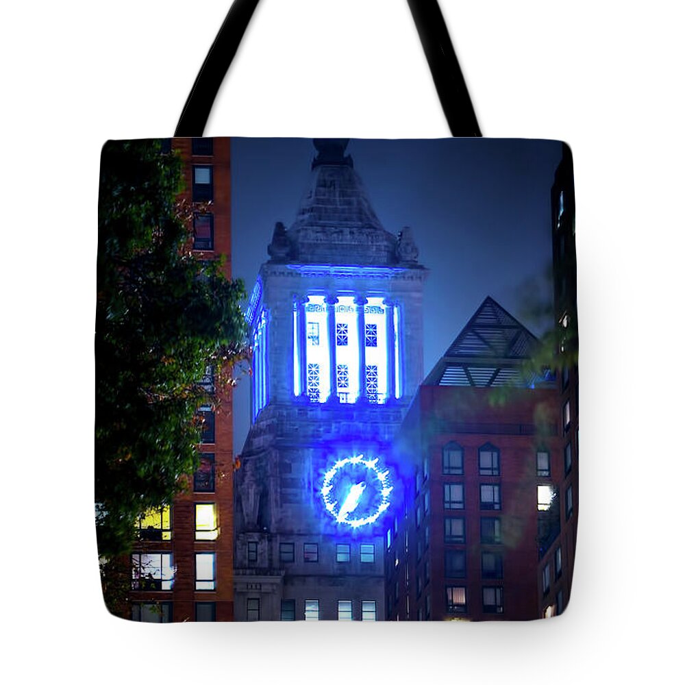 New York City Tote Bag featuring the photograph Con Edison Clock Tower by Mark Andrew Thomas
