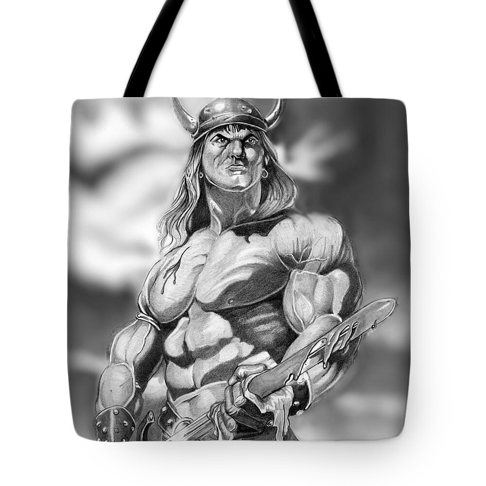 Pencil Tote Bag featuring the drawing Conan by Bill Richards