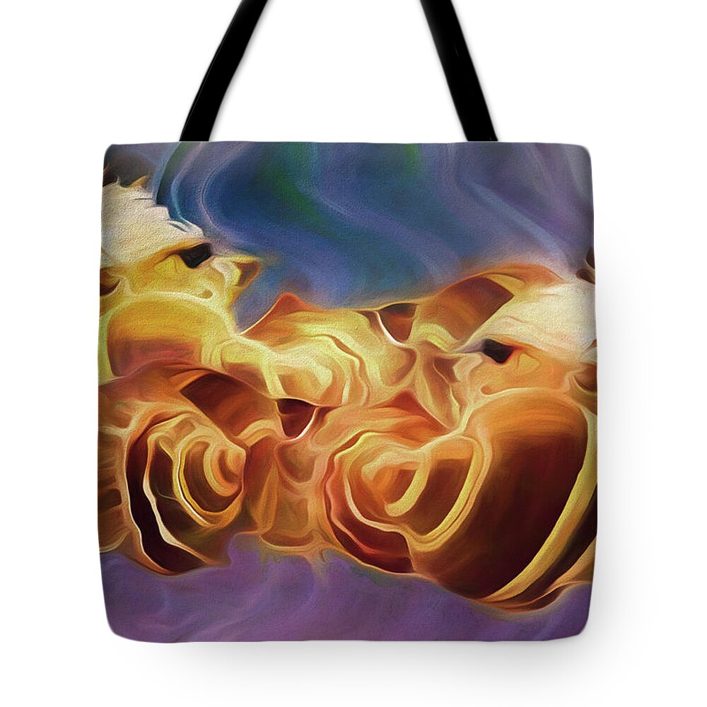 Shells Tote Bag featuring the mixed media Conch Drifters 30 by Lynda Lehmann