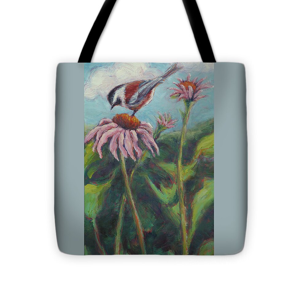 Oil On Panel Tote Bag featuring the painting Coneflower Peep by Gina Grundemann