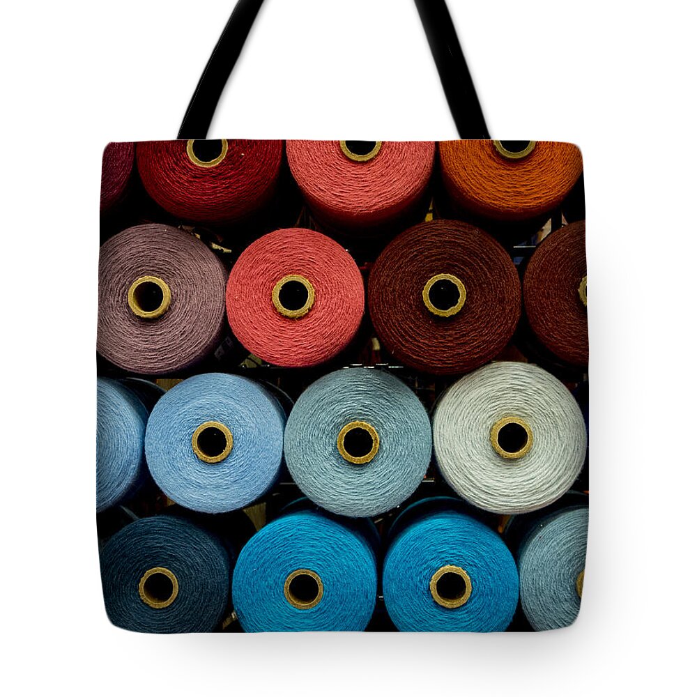 Jean Noren Tote Bag featuring the photograph Cones of Thread by Jean Noren
