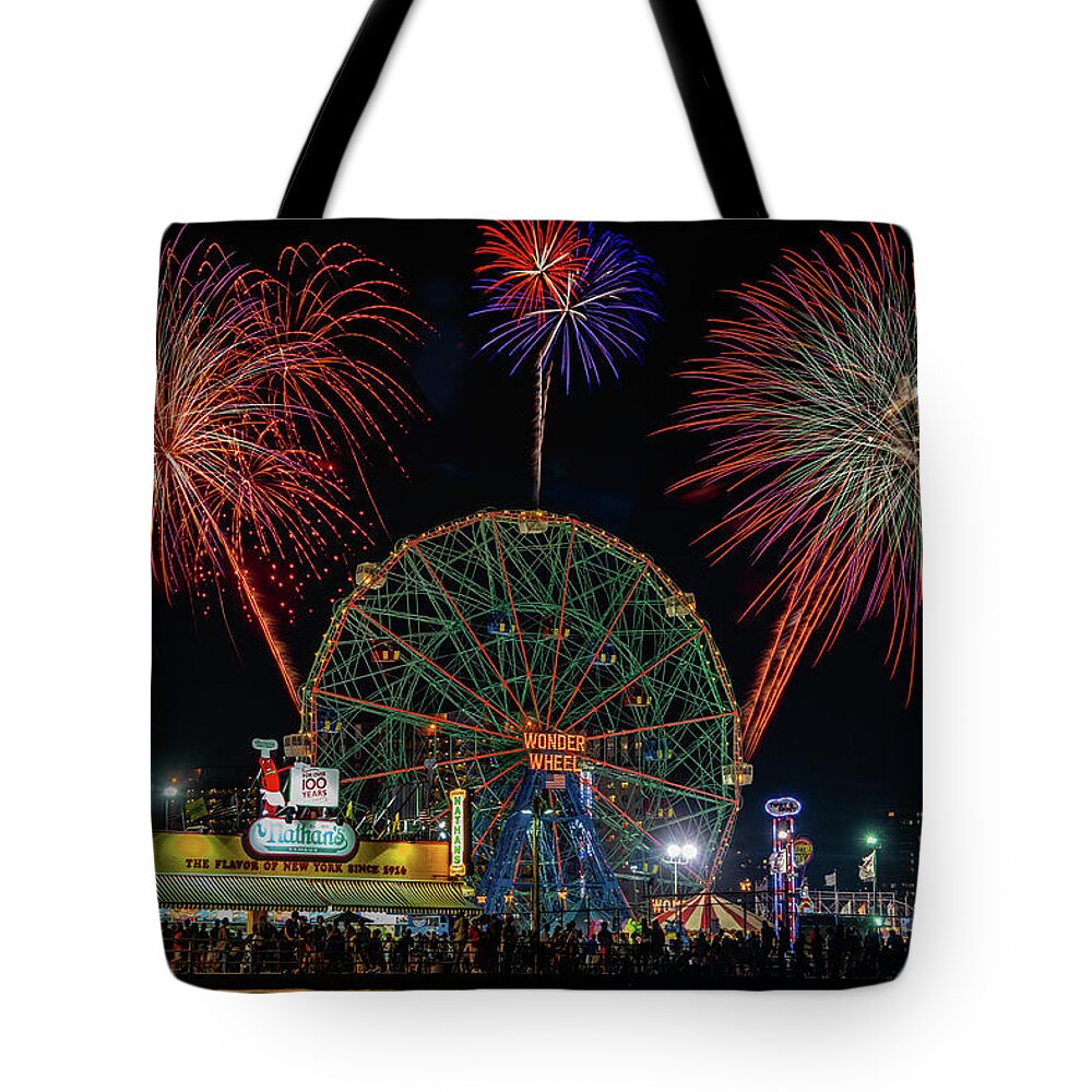 Night Shot Tote Bag featuring the photograph Coney Island At Night Fantasy by Chris Lord