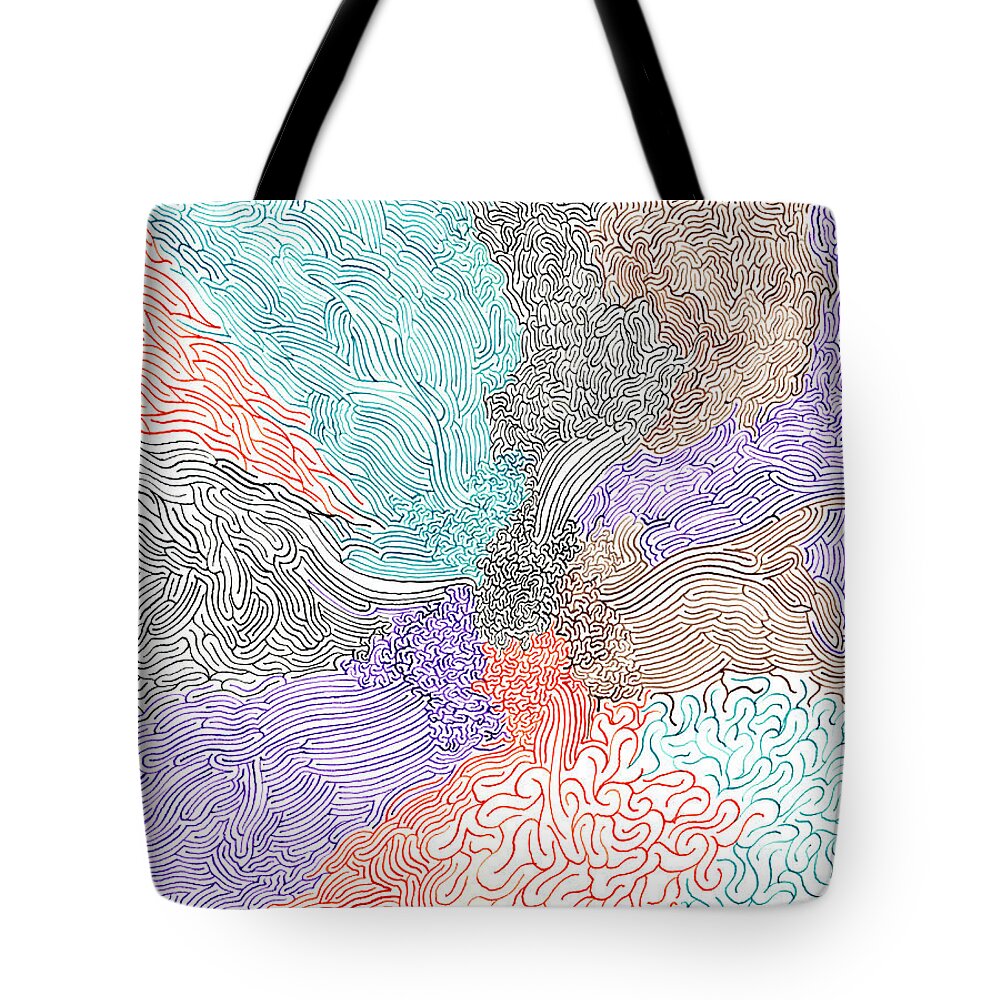 Mazes Tote Bag featuring the drawing Confluence by Steven Natanson
