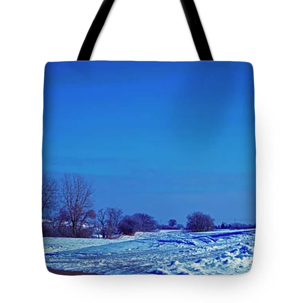 Farm Tote Bag featuring the photograph Farm road meets black top by Tom Jelen