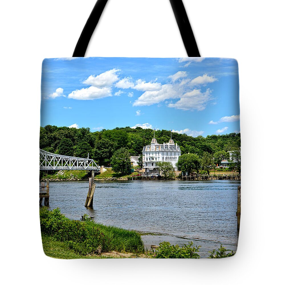 Ct Tote Bag featuring the photograph Connecticut River - Swing Bridge - Goodspeed Opera House by Mike Martin