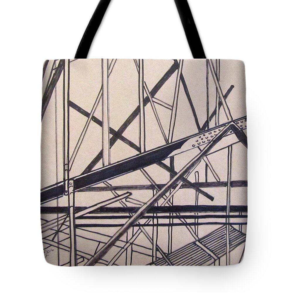 Building Tote Bag featuring the drawing Construction Zone by Barbara O'Toole