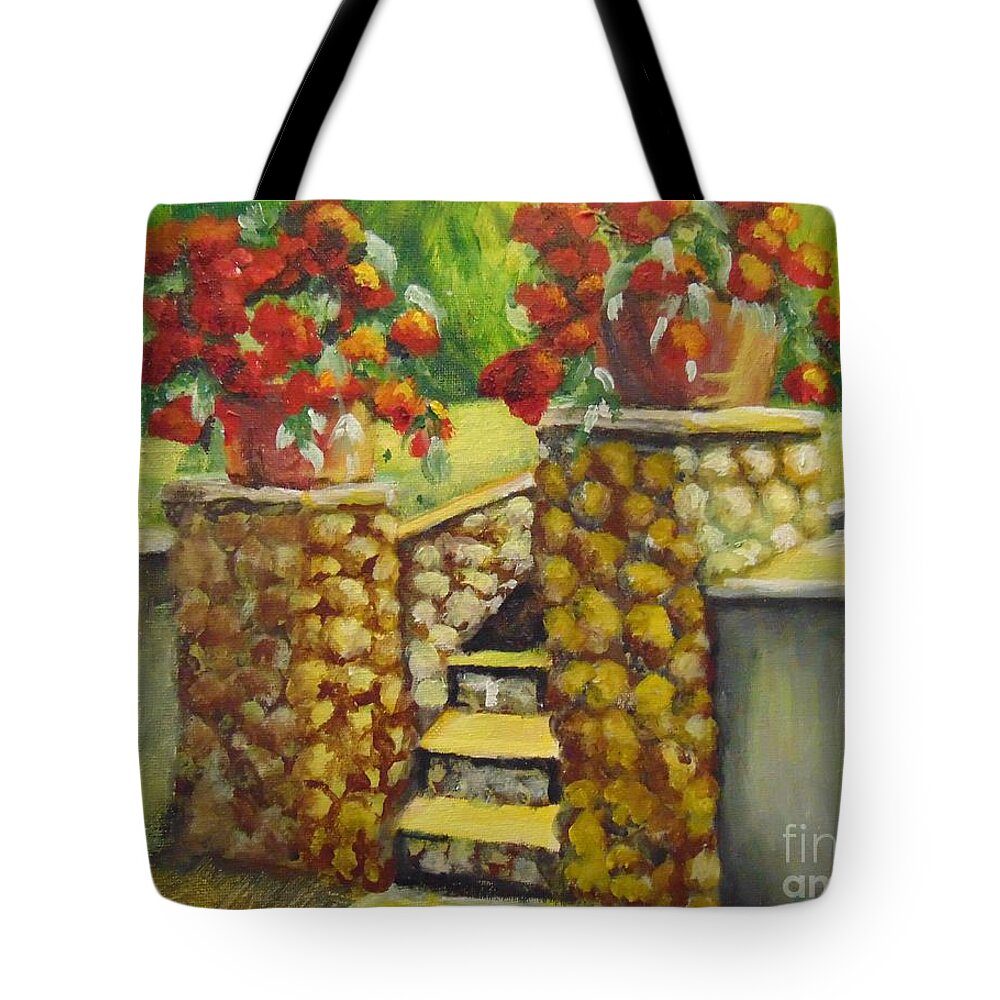 Flowers Tote Bag featuring the painting Container Garden by Saundra Johnson