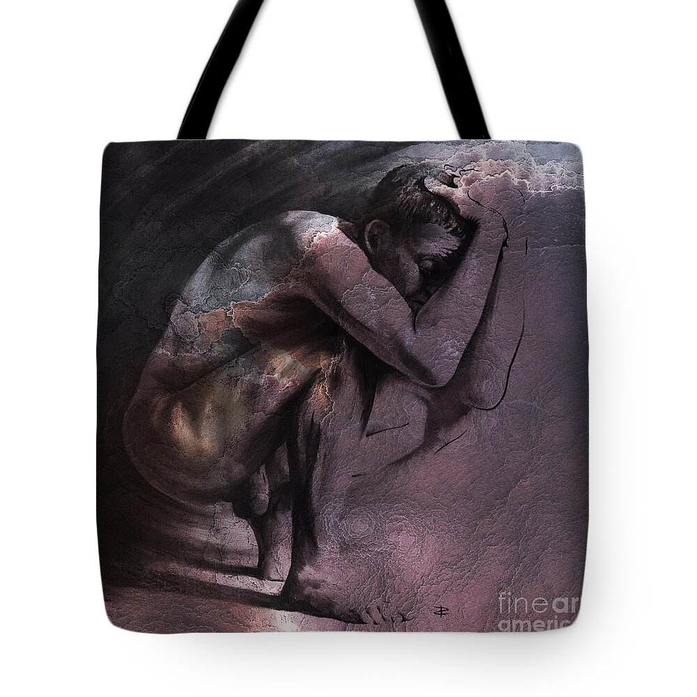 Contemplation Tote Bag featuring the drawing Contemplation, textured by Paul Davenport