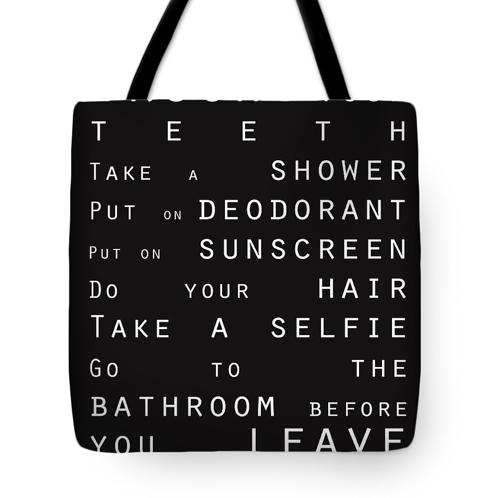 Bathroom Sign Tote Bag featuring the digital art Contemporary Bathroom Rules - Subway Sign by Linda Woods