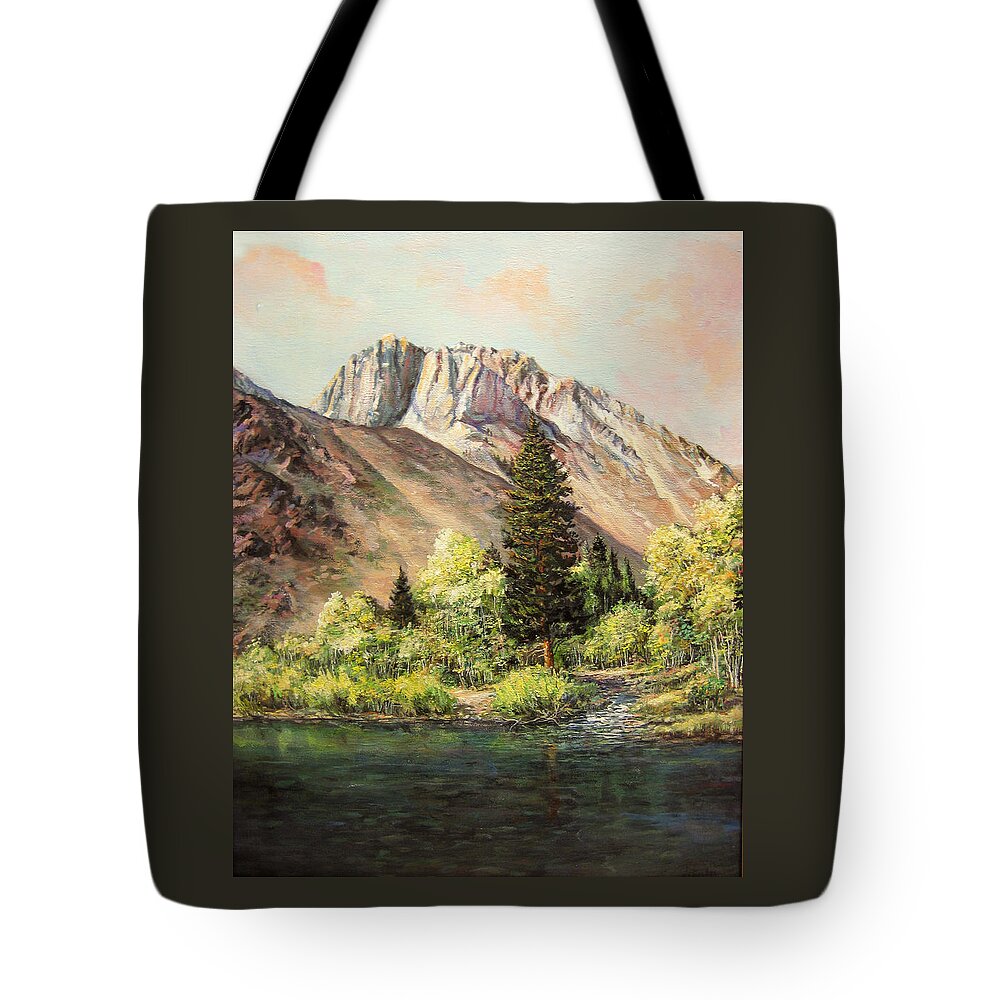 Nature Tote Bag featuring the painting Convict Lake in May by Donna Tucker