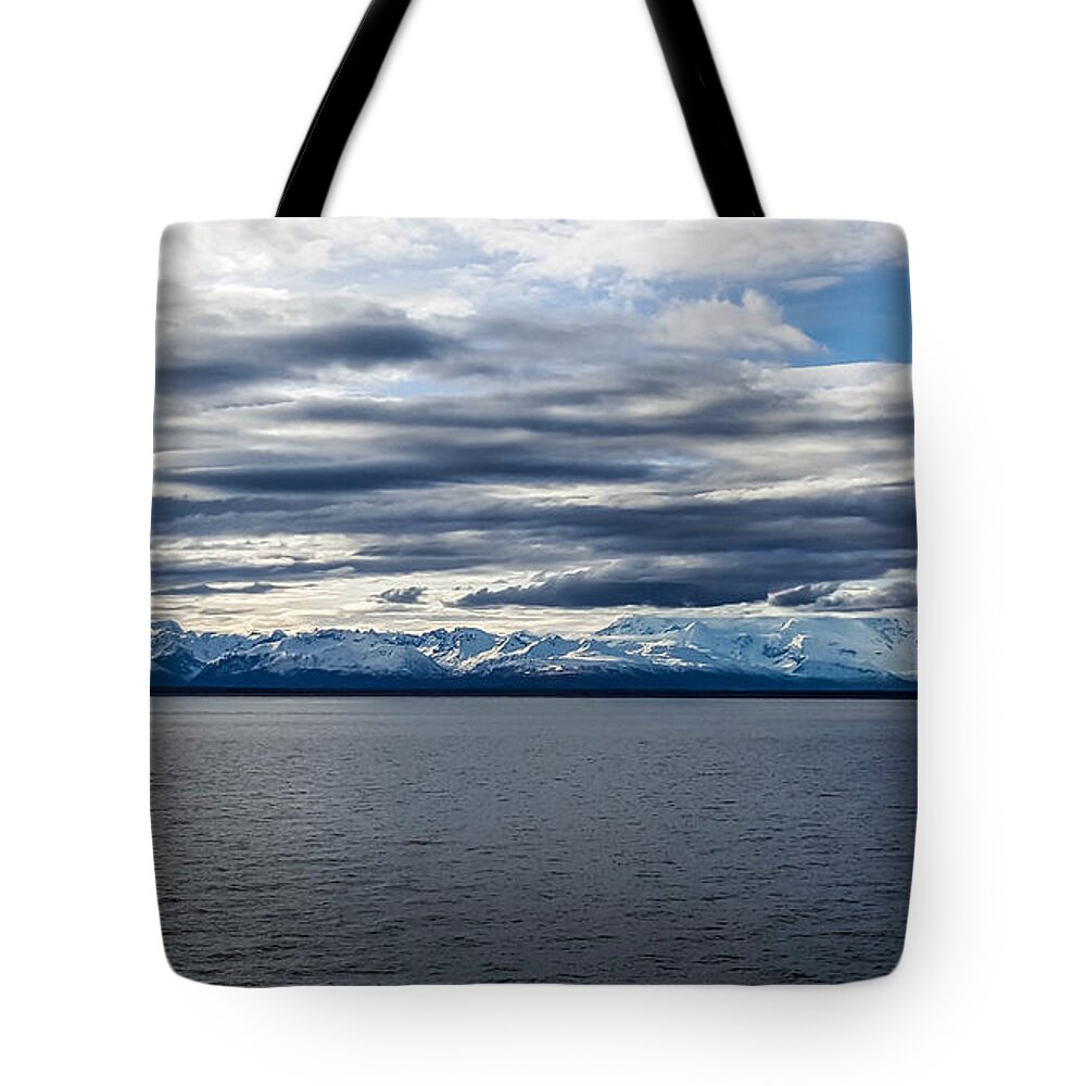 Cook Inlet Tote Bag featuring the photograph Cook Inlet View Mountains by Britten Adams