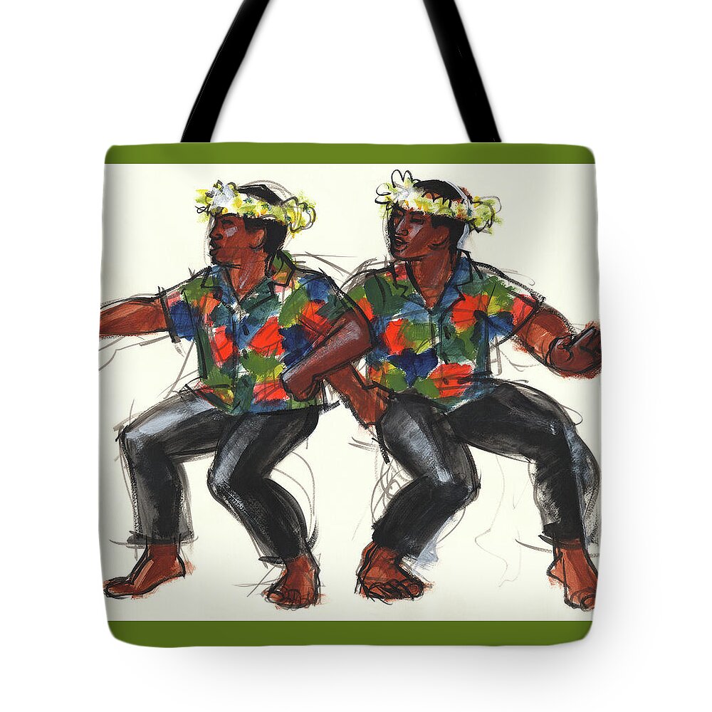 Dance Tote Bag featuring the painting Cook Islands Ute Dancers by Judith Kunzle