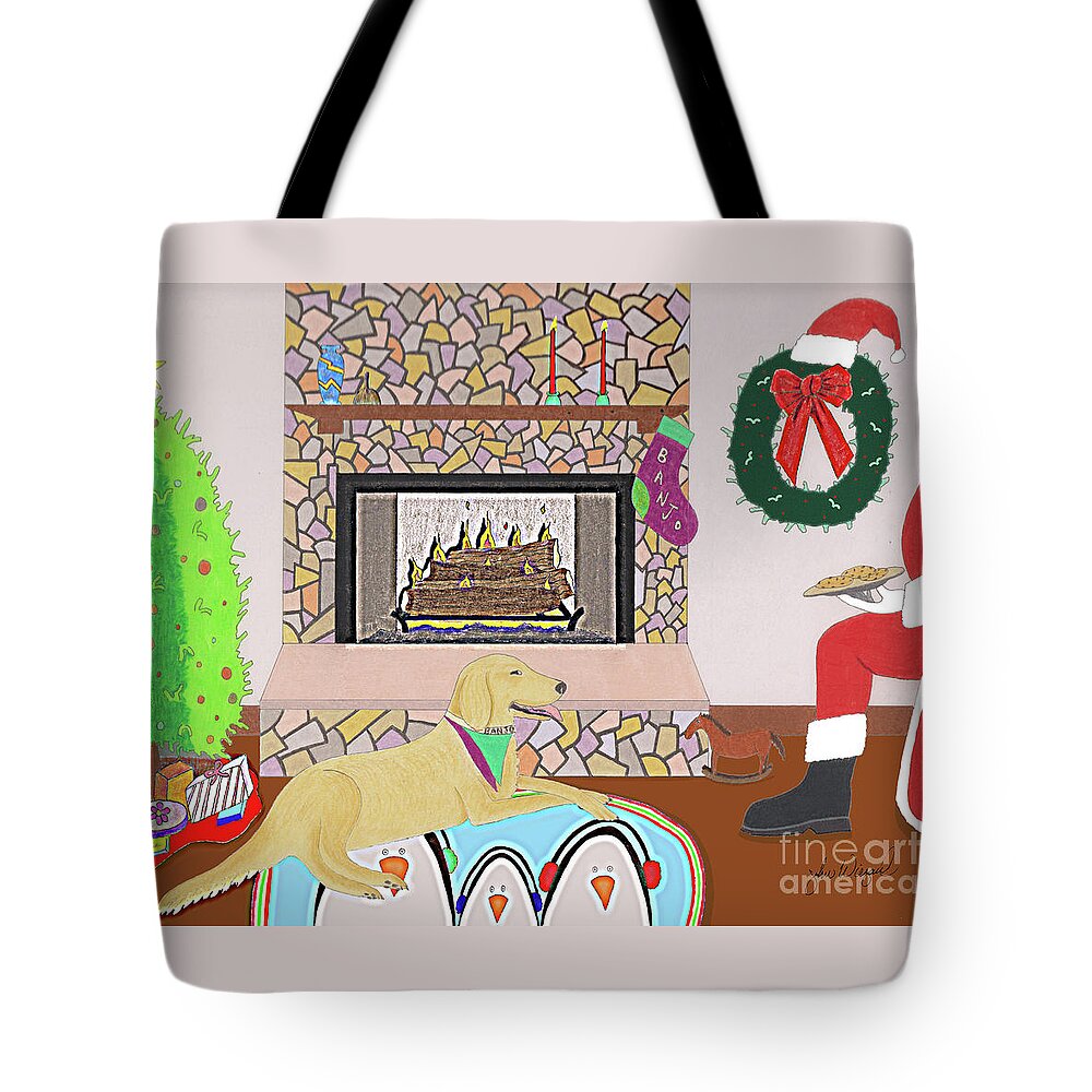 Christmas Tote Bag featuring the drawing Cookies for Banjo by John Wiegand